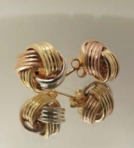 Cercei din aur galben alb si roz 14k